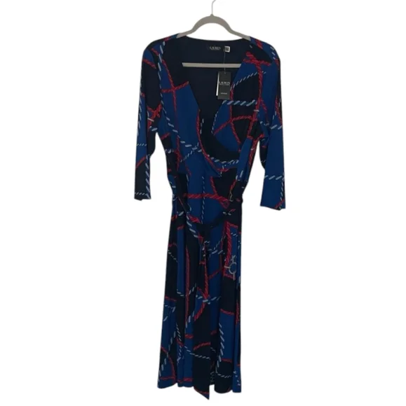 NWT Lauren Ralph Lauren Women's Rope-nPrint Surplice Jersey Dress - Picture 2 of 14